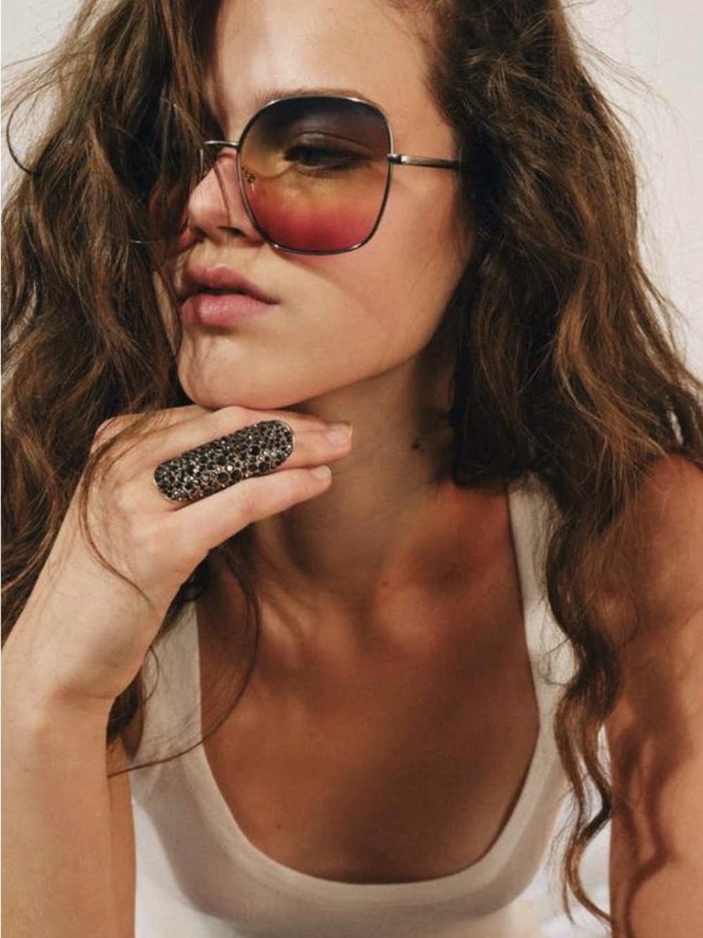 🔥🔥Zara Gold Tone Long Shield Ring with Black Crystal Pavé